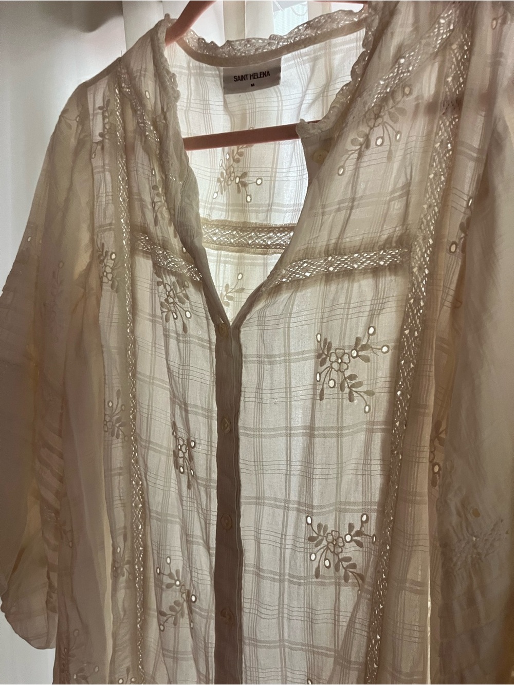 Sheer Embroidered Ivory Boho Duster - Picture 3 of 3